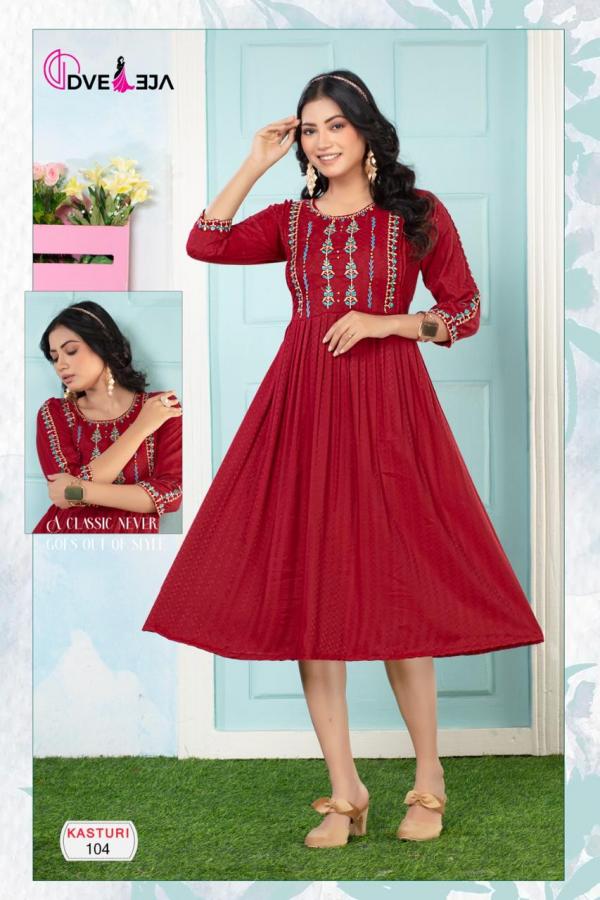 Dveeja Kasturi Rayon Designer Fancy Long Anarkali Kurti Collection